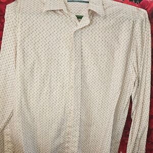 Perry Ellis Cream/Red Patterned Dress Shirt Size Medium LIKE NEW